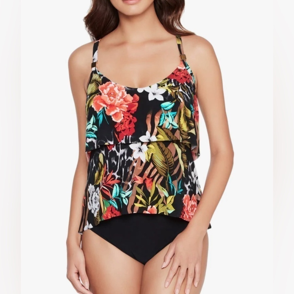 Magicsuit by Miraclesuit Muse Grace Floral Wireless Tankini Top Swimsuit Size 8